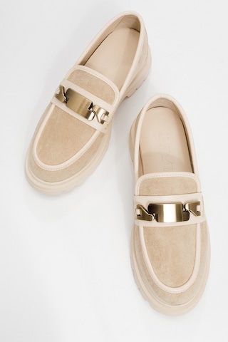 Luvishoes Luvi Shoes Pray Bej Süet Tokalı Kadın Loafer Ayakkabı Bej
