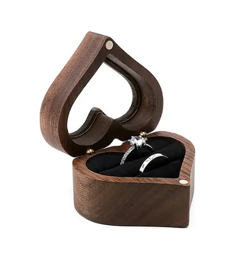 Trendooze Şanslı Kalpler İçin Beyaz Ahşap Nişan Kutusu, 2 Yüzük Kapaklı, Düğün Hazırlıkları