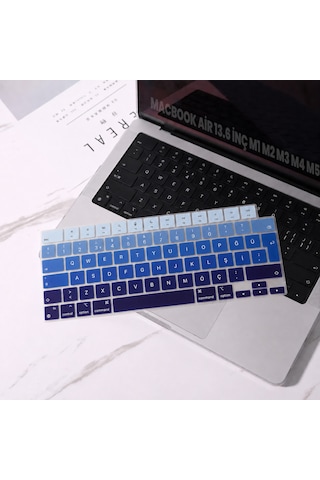 Macbook Air 13.6 İnç M2 M3 M4 M5 A2681 A3113 A3240 A3449 Uyumlu Türkçe Q Klavye Koruyucu Mavi Ombre Diğer