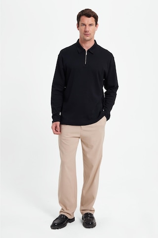 Tudors Erkek Relax Fit Rahat Kesim %100 Pamuk Yarım Fermuarlı Polo Yaka İnterlok Siyah Sweatshirt-42170 Siyah
