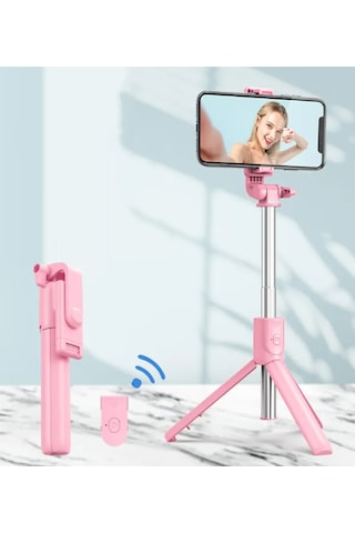 S03 Led Işıklı Tripod Bluetooth Kumandalı 3in1 Selfie - Pembe