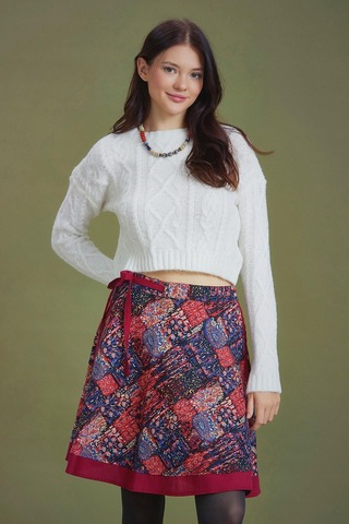 Kırmızı Desenli Anvelop Kısa Etek Kırmızı