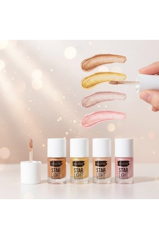 Özel Seri Işıklı Makyaj Gece Makyajı Vücut Işıltısı 4'lü Likit Highlighter Aydınlatıcı Seti Çok Renkli