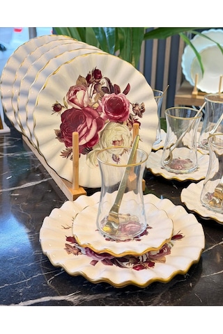 18 Parça Modern Fold Rose Pasta Çay Saati Seti-5558 Beyaz