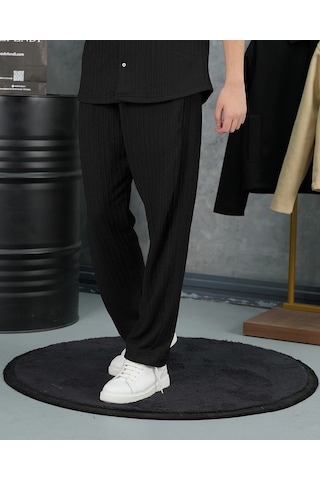 Modefendi Örgülü Model Baggy Kesim Jogger İpli Pantolon Siyah