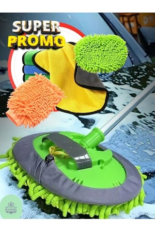 Araba Yıkama Fırçası Oto Yıkama Seti Mop Mikrofiber Bezli Telesko