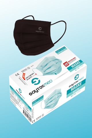 Saytekmed Meltblown Filtreli Yassı İpli 3 Katlı Siyah Maske (1 Kutu / 50 Adet)