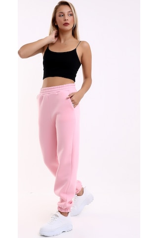 Winmoda34 Kadın Üç İplik İçi Şardonlu Polarlı Eşofman Altı Jogger Rahat Kalıp Pembe