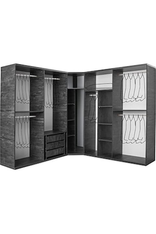 Moskova Köşe Gardırop -mdf-antrasit-240 240x55x215cm- 9 Kapak-cam