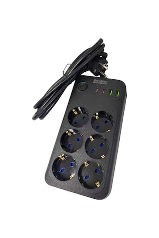 Showmax Serisi Sh-3046 Termal Akım Korumalı Priz 2 Mt 6 Priz + 2 Usb + 2 Type-c 6 Lı 2xusb 2xtype C Çıkışlı