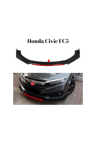 Üniversal Lip Honda Civic FC5 Tip Kırmızı Detaylı Ön Tampon Eki Kanatlı Lip 4 Parça