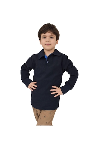 Patilikids Erkek Çocuk Lacivert Polo Yaka Sweatshirt BGL-ST02435 Lacivert