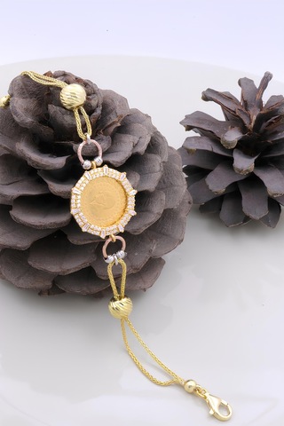 22 Ayar Çeyrek Altınlı 925 Ayar Gümüş Bileklik