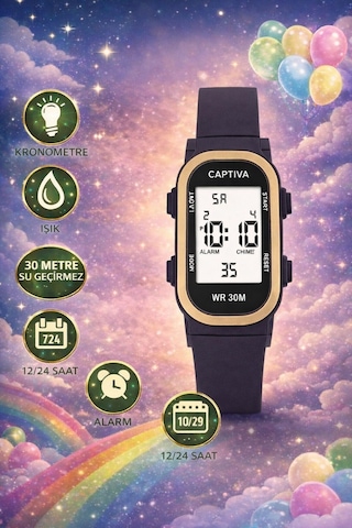 Captiva Digital 3 Atm Suya Dayanıklı Işık+alarm+kronometre+takvimli Çoçuk Kol Saati Cp.yn.26.m02 Beyaz