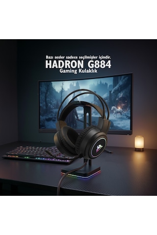 Hadron G884 Rgb Ledli Mikrofonlu 2mt Usb Kablolu Kulaküstü Oyuncu Kulaklığı - Siyah