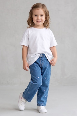 Dmb Boys & Gırls Kız Çocuk Kalp Nakışlı Denim Kot Pantolon Mavi 2-7 Yaş-2791