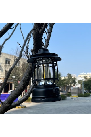 Shineyee Usb Şarjlı Dış Mekan Kamp Feneri, Ev İçin Ambiyans Aydınlatması, Döner Işık Regülatörü, Siyah, Dahili Li-poly Batarya Siyah