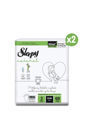 Sleepy Natural Süper Paket Bebek Bezi 2 Numara Mini  136 Adet 2'li