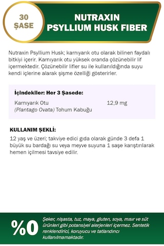 Nutraxin Psyllium Husk Fiber 30 Saşe
