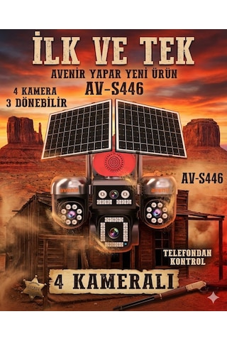 Avenir S446 4 Kameralı 3 Motorlu Ptz + 1 Sabit Kamera Solar Telefon Kontrol