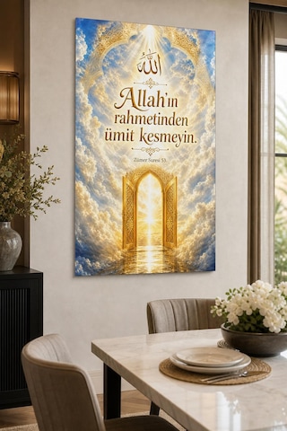 Allah In Rahmetinden Ümit Kesmeyin Baskılı Cam Tablo Dini Uv Duvar Dekoru