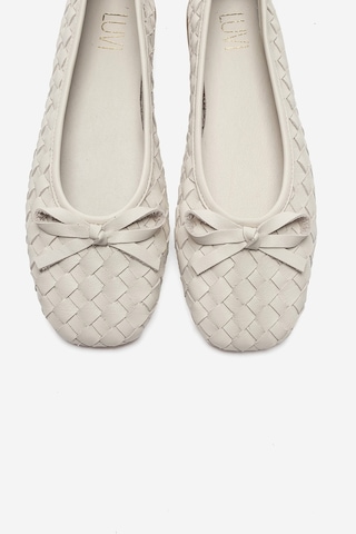 Luvi Shoes Garen Krem Örgü Hakiki Deri Fiyonklu Kadın Babet Ayakkabı