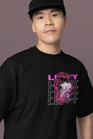Sevbano Tasarım Monkey D. Luffy Sırt Baskılı Unisex Oversize One Piece Ti Siyah