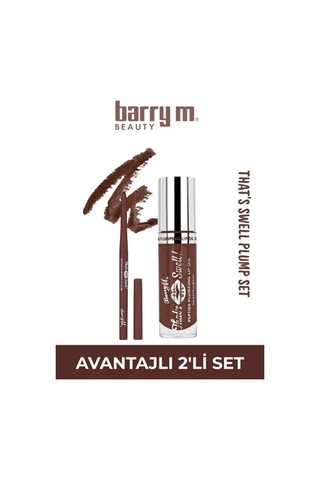 Barry M That's Swell Peptide Dudak Lip Gloss Set Lip Liner Ve Lip Gloss Hazelnut Haze Saf Ve Doğal Kahverengi