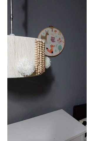 Ekru Makrome Avize Çocuk Odası Avize Bebek Odası Avize Aydınlatma Ahşap Boncuk Ekru