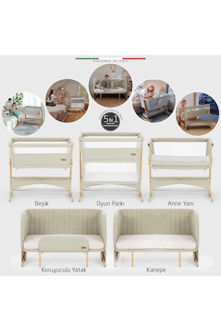 Elele Lettino 4 in 1 Xl Büyüyebilen Anne Yanı Bebek Beşik Park Yatak 0-100 Kg Yeşil