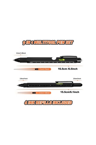 Doldurucular Erkekler İçin Hediyeler 9'u 1 Arada Çok Amaçlı Kalem Seti Siyah Siyah