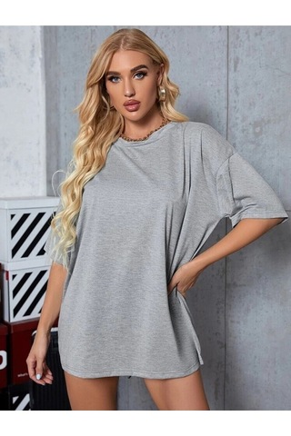 Hırsch Unisex Oversize Düz Gri T-shirt Gri