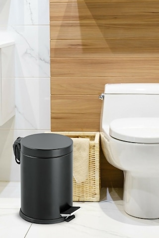 12 Litre Paslanmaz Pedallı Siyah Çöp Kovası Ev Ofis Banyo Mutfak Siyah