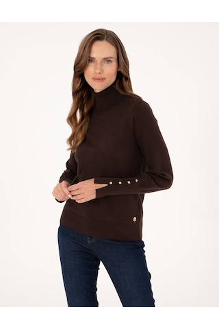 Pierre Cardin Kahverengi Slim Fit Balıkçı Yaka Basic Kazak 50310886-vr029