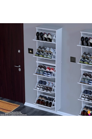 Modilayn Verve Asma Kapı Önü 52x194x26 Cm Lik 3 Düşer Kapak 10 Göz Bölmeli Ayakkabılık Meşe - Beyaz