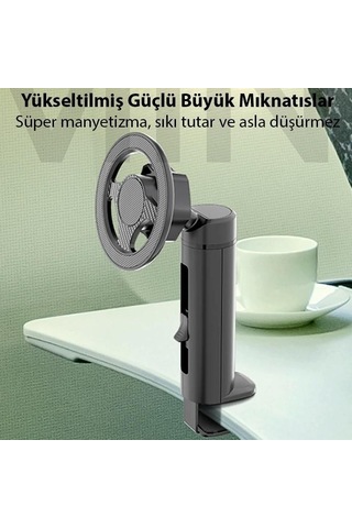Zhltools Magsafe Uyumlu Masa Koltuk Klipsli Manyetik Telefon Tutucu Siyah