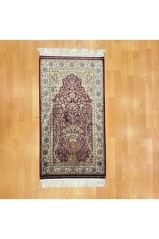 Mihrâb-ı Gülzâr Motifli 70x120 Cm İpek Seccade Bordo
