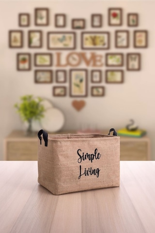 Jüt Orta Boy Simple Living Baskılı Düzenleyici Saklama Sepeti Set 30x22x18 Çok Renkli