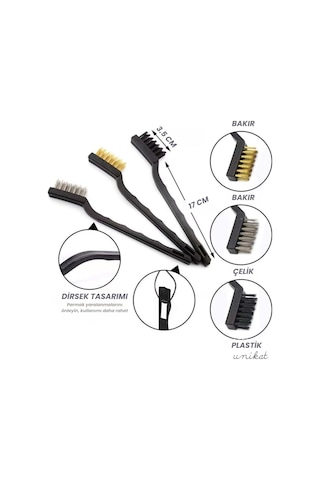 3'lü Tel Fırça Seti Tel, Bakır, Plastik Araba Detay Temizlik İçin Yağ, Kir Ve Pas Sökücü Fırça Unikat