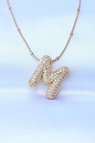 Mrs Flower Çelik Zincirli Zirkon Taşlı M Harfli Gold Renk Bubble Kolye Çok Renkli