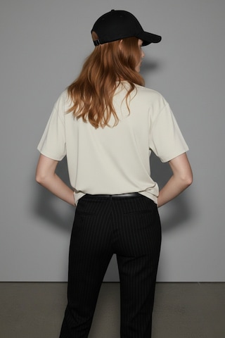 Soft&Basic Kadın %100 Organik Pamuk Oversize Fit Basic Yuvarlak Yaka T-shirt Ekru