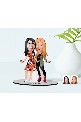Kişiye Özel Anne Kız Karikatürlü Ahşap Biblo Model-1