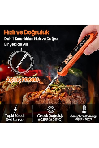 ThermoPro TP03H Su Geçirmez Katlanabilir Hızlı Sonuç Gıda Pişirme Termometresi