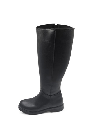 Glace Siyah Düz Taban Ve Fermuarlı Rahat Kadın Çizme Siyah