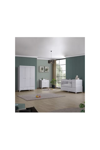 Elegant Çocuk Odası Takımı, Elegant 3 Kapaklı Dolap, Büyüyen Beşik, Şifonyer - Beyaz