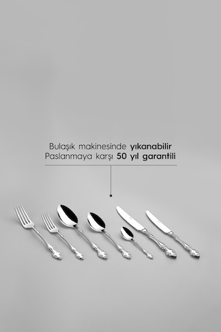Nehir Adriana Çatal Kaşık Takımı Seti -84 Parça Kaşık Çatal Seti 12 Kişilik Gümüş