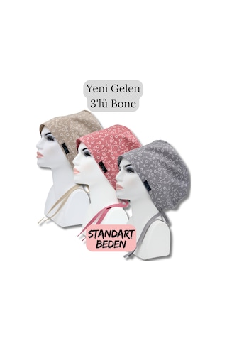 Standart Beden 3lü Paket Bej Nazlı Çiçekler Gülkurusu Nazlı Çiçekler Gri Nazlı Çiçekler Cerrahi Bone Renkli