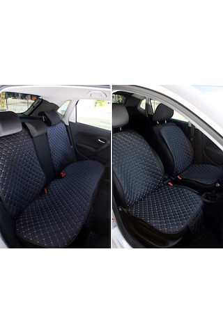 Tay Tüyü Cepli & Terletmez Sırtlı Oto Koltuk Minderi Seti - Koltuk Koruma Kılıfı Ön & Arka Tam Set Siyah-mavi