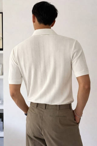 Tarz Cool Erkek Triko Polo Yaka Tişört Slim İnce Dokulu Şık Basic Triko T-shirt Beyaz