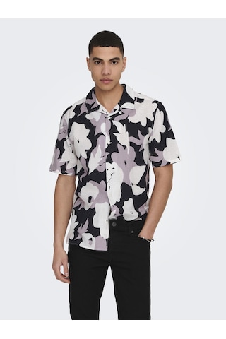 Only & Sons Onstrev Reg Ctn Lın Aop Ss Shırt Noos Erkek Pembe Kk Gömlek - 22025125 Pembe
